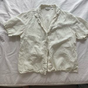 Uniqlo Button Down Short Sleeve Linen-Cream